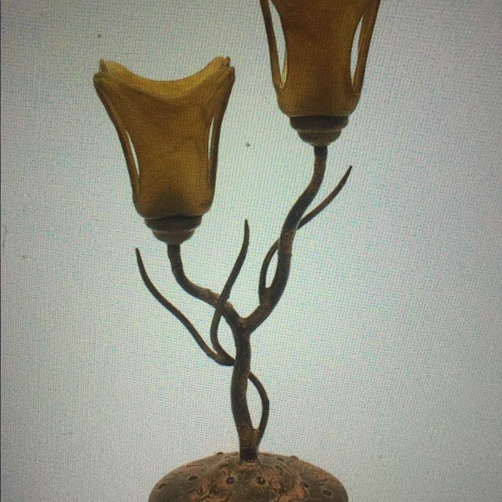 Double Table Lamp with Amber Glass Shades.